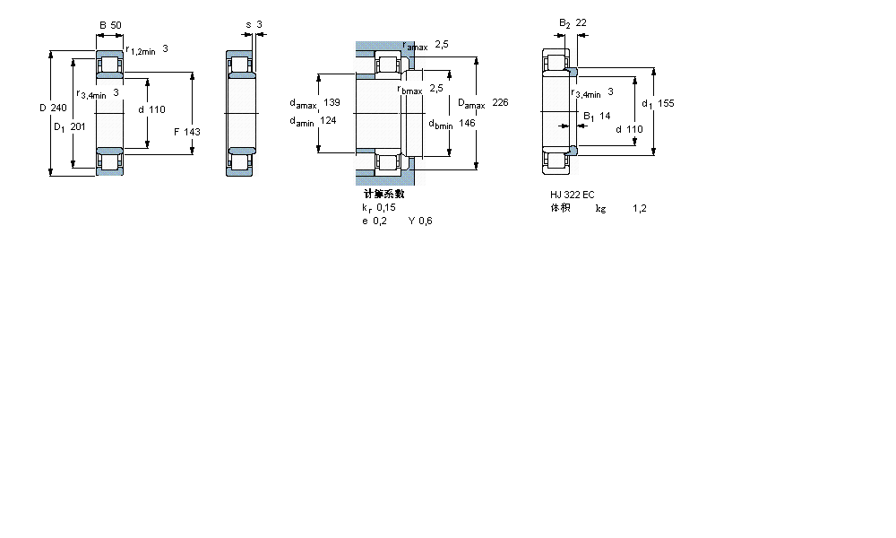 SKF 圓柱滾子軸承, 單列, NU 設(shè)計(jì)NU322ECJ樣本圖片