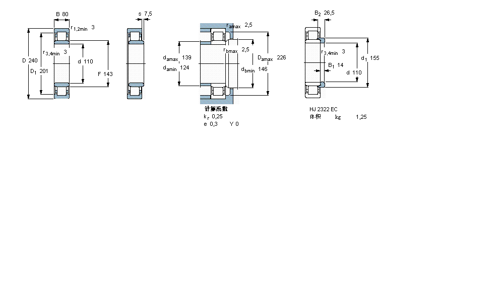 SKF 圓柱滾子軸承, 單列, NU 設(shè)計(jì)NU2322ECP樣本圖片