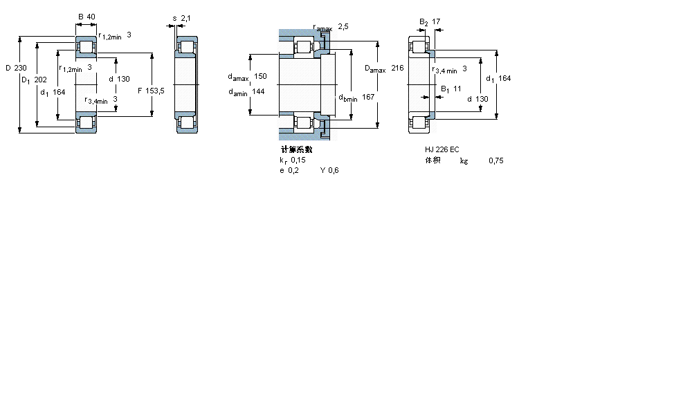 SKF 圓柱滾子軸承, 單列, NJ 設(shè)計(jì)NJ226ECP樣本圖片