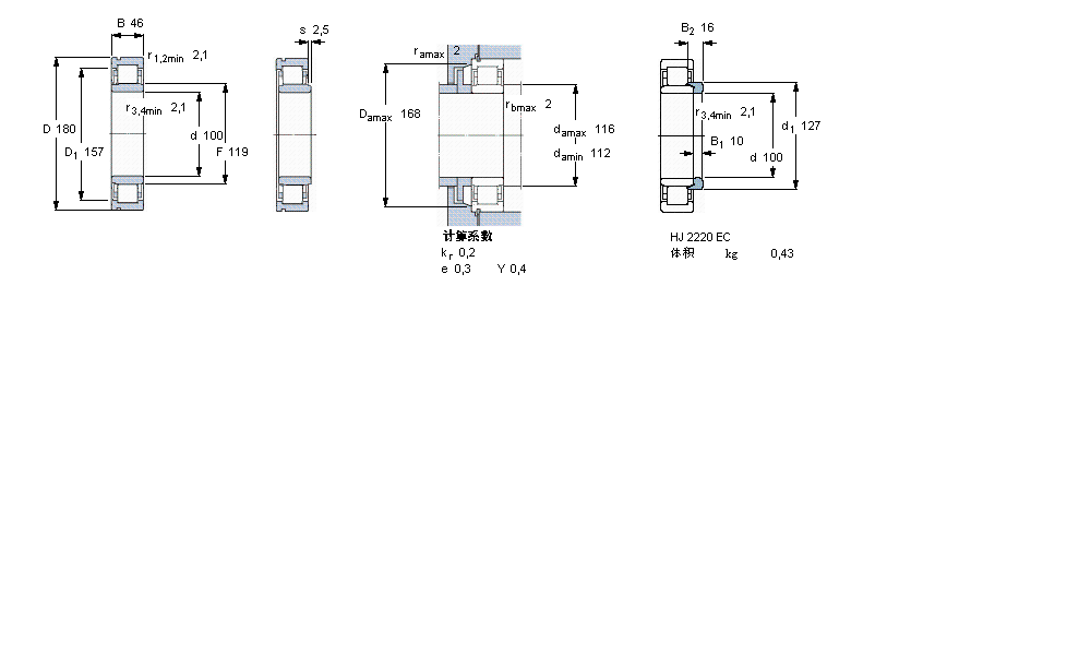 SKF 圓柱滾子軸承, 單列, NU 設(shè)計(jì), 于外圈的帶止動(dòng)槽NU2220ECNML樣本圖片