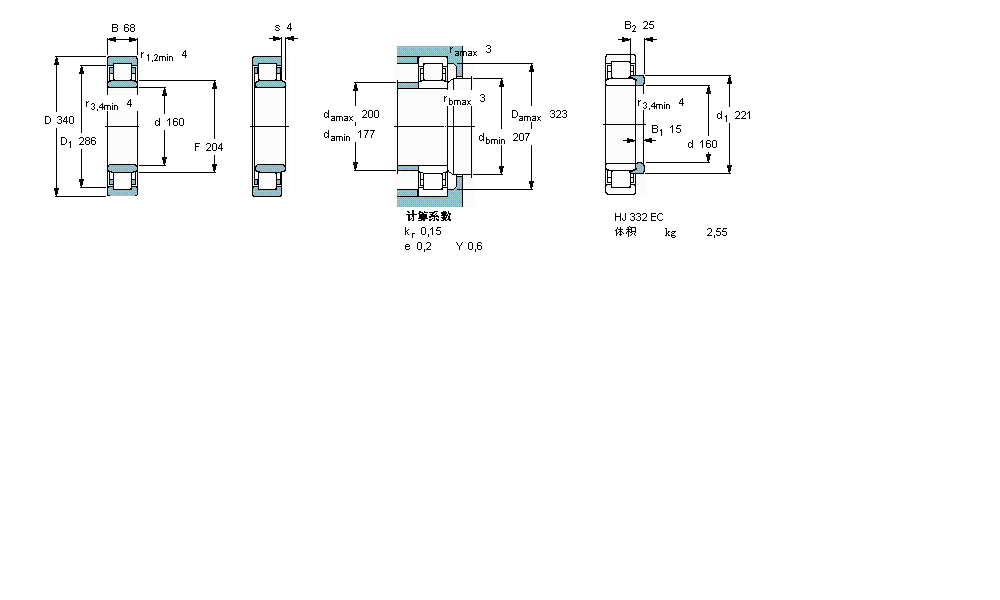 SKF 圓柱滾子軸承, 單列, NU 設計NU332ECMA樣本圖片
