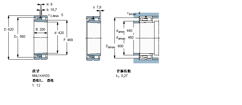 SKF 圓柱滾子軸承, 雙列, NNU K, 圓錐型內(nèi)孔NNU4084KM/W33樣本圖片