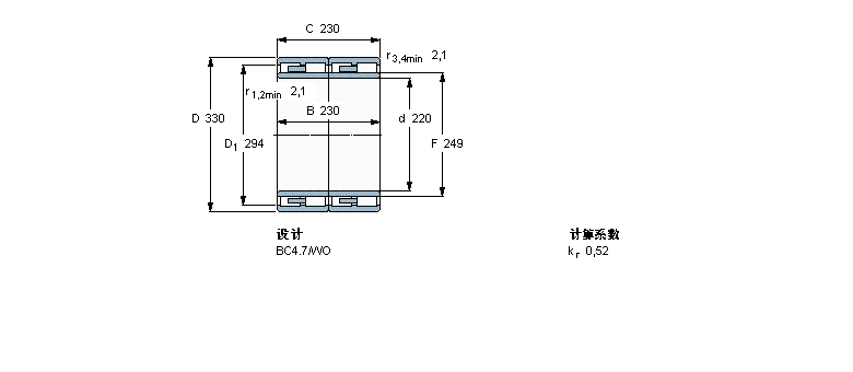 SKF 圓柱滾子軸承, 四列, BC4.7314889/VJ202樣本圖片