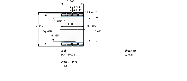 SKF 圓柱滾子軸承, 四列, BC4T.5, 圓錐型內(nèi)孔313041C樣本圖片