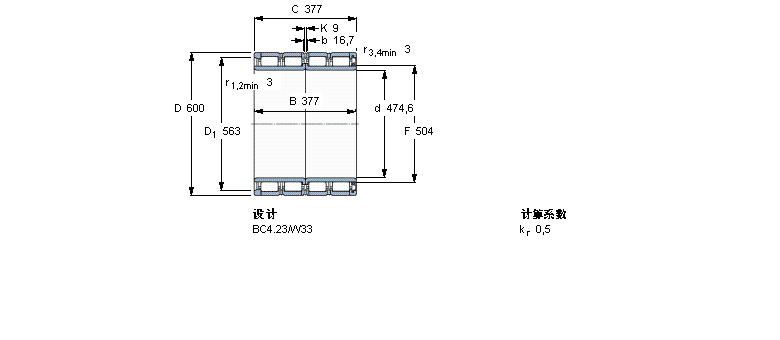 SKF 圓柱滾子軸承, 四列, BC4T.23, 單面密封件BC4-8031/HA1VA907樣本圖片