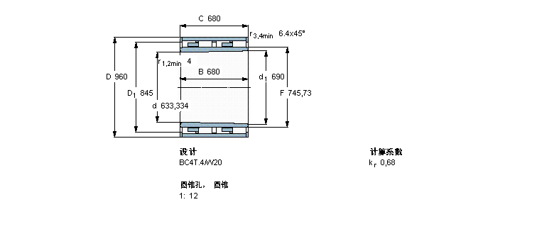 SKF 圓柱滾子軸承, 四列, BC4T.4, 圓錐型內(nèi)孔BC4B457969樣本圖片