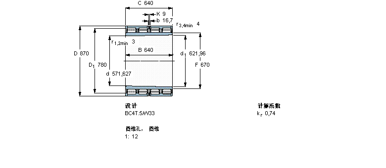 SKF 圓柱滾子軸承, 四列, BC4T.5, 圓錐型內(nèi)孔BC4B319446樣本圖片