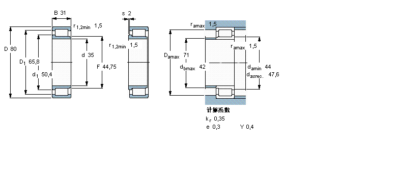 SKF 圓柱滾子軸承, 單列滿裝滾子, NJG 設(shè)計(jì)NJG2307VH樣本圖片