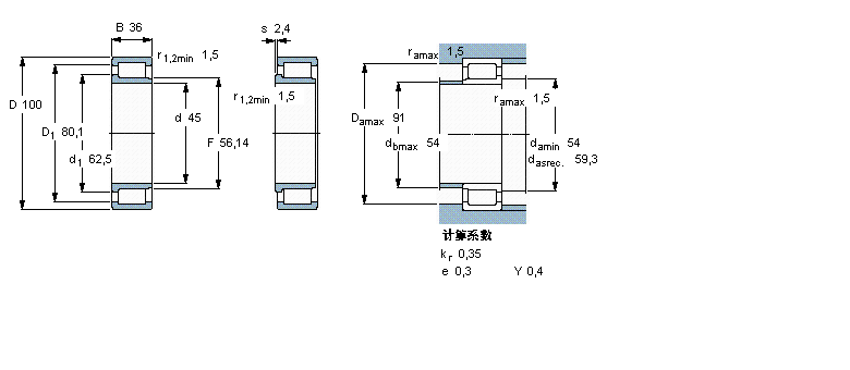 SKF 圓柱滾子軸承, 單列滿裝滾子, NJG 設(shè)計(jì)NJG2309VH樣本圖片
