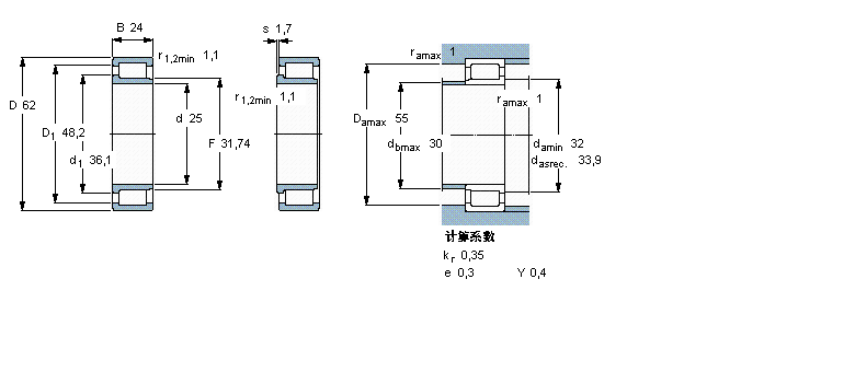 SKF 圓柱滾子軸承, 單列滿裝滾子, NJG 設(shè)計NJG2305VH樣本圖片