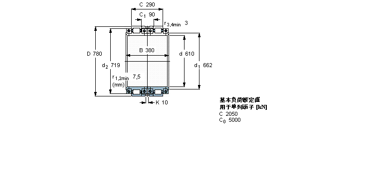 SKF 圓柱滾子軸承, 剖分式雙列BCRB322250樣本圖片