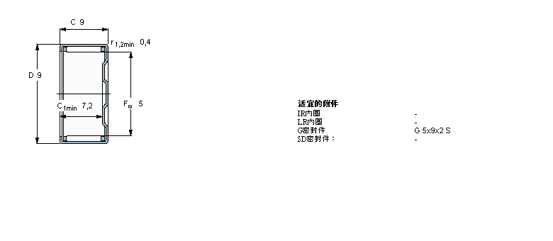 SKF 滾針軸承, 沖壓外圈, 封閉式尾端, 無密封件BK0509樣本圖片