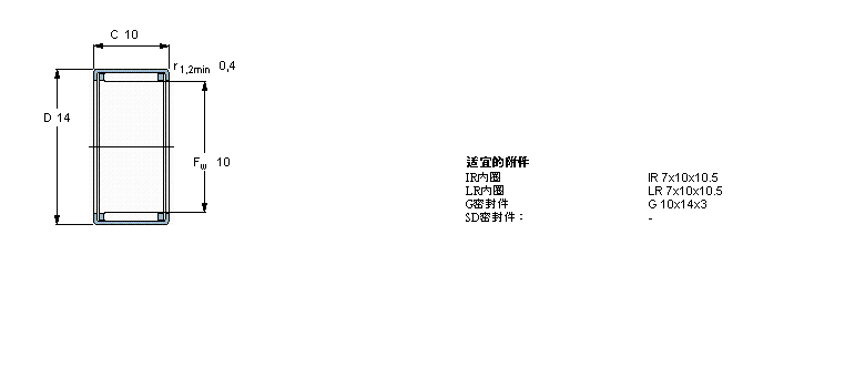 SKF 滾針軸承, 沖壓外圈, 開(kāi)式尾端, 無(wú)密封件HK1010樣本圖片