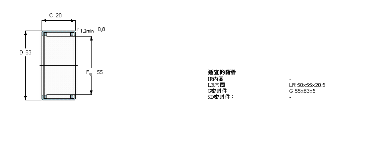 SKF 滾針軸承, 沖壓外圈, 開式尾端, 無密封件HK5520樣本圖片