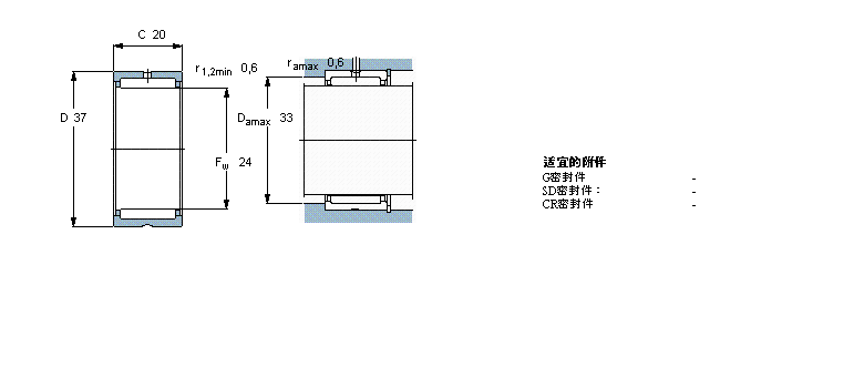 SKF 滾針軸承, 帶法蘭，無內圈, 無密封件NKS24樣本圖片
