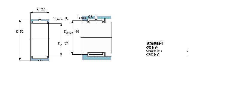 SKF 滾針軸承, 帶法蘭，無內(nèi)圈, 無密封件NKS37樣本圖片