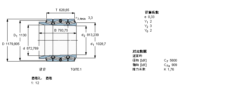 SKF 圓錐滾子軸承, 四列，TQI結(jié)構(gòu), TQITE.1, 圓錐型內(nèi)孔BT4B332960/HA4樣本圖片