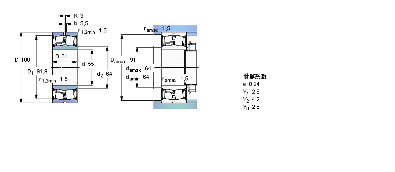 SKF 球面滾子軸承, 圓柱和圓錐孔, 圓柱型內孔, 兩面密封件BS2-2211-2CS/VT143樣本圖片