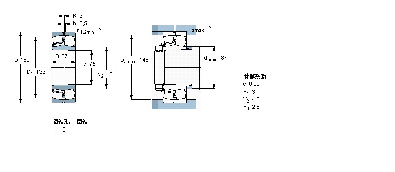 SKF 球面滾子軸承, 圓柱和圓錐孔, 圓錐型內(nèi)孔, 無密封件21315EK樣本圖片