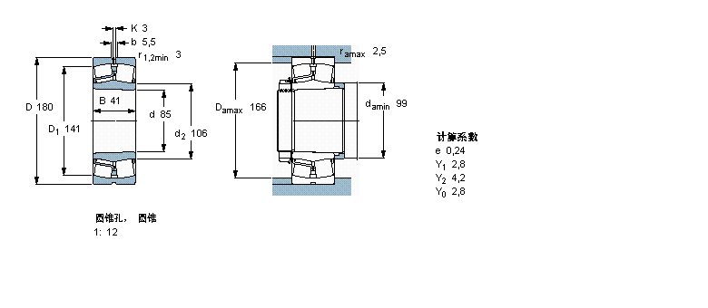 SKF 球面滾子軸承, 圓柱和圓錐孔, 圓錐型內(nèi)孔, 無(wú)密封件21317EK樣本圖片