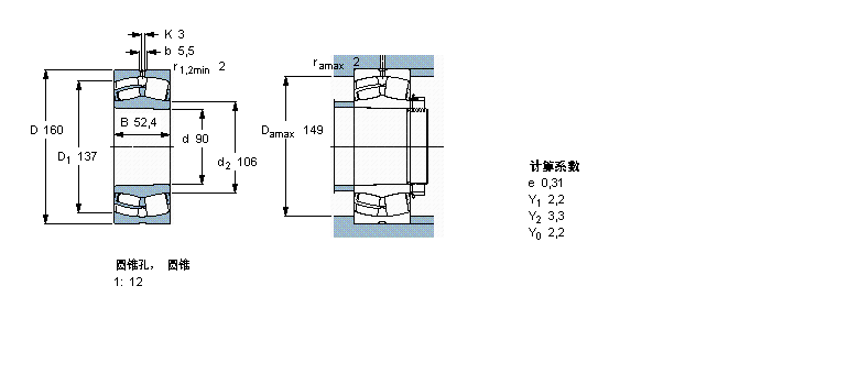 SKF 球面滾子軸承, 圓柱和圓錐孔, 圓錐型內(nèi)孔, 無密封件23218CCK/W33樣本圖片