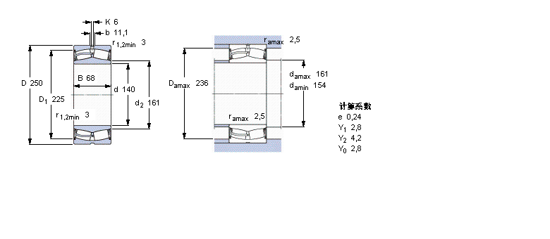 SKF 球面滾子軸承, 圓柱和圓錐孔, 圓柱型內(nèi)孔, 兩面密封件22228-2CS5/VT143樣本圖片