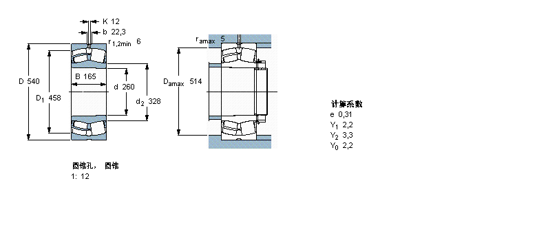 SKF 球面滾子軸承, 圓柱和圓錐孔, 圓錐型內(nèi)孔, 無密封件22352CCK/W33樣本圖片