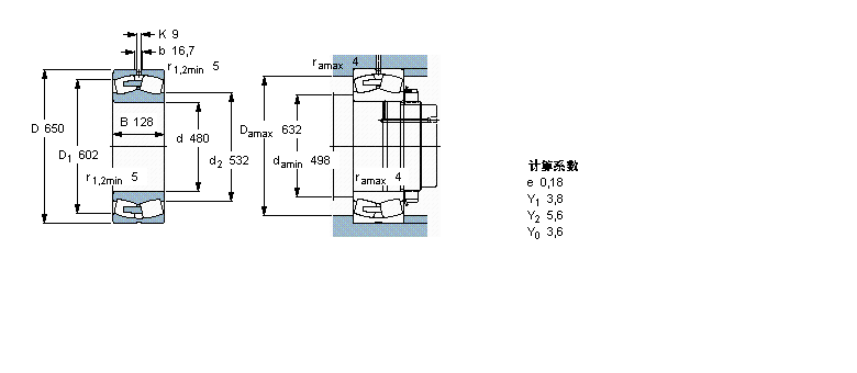 SKF 球面滾子軸承, 圓柱和圓錐孔, 圓柱型內(nèi)孔, 無密封件23996CA/W33樣本圖片