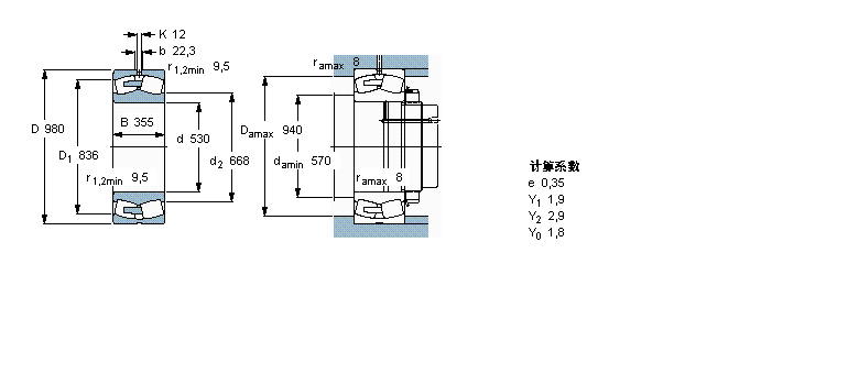 SKF 球面滾子軸承, 圓柱和圓錐孔, 圓柱型內孔, 無密封件232/530CA/W33樣本圖片