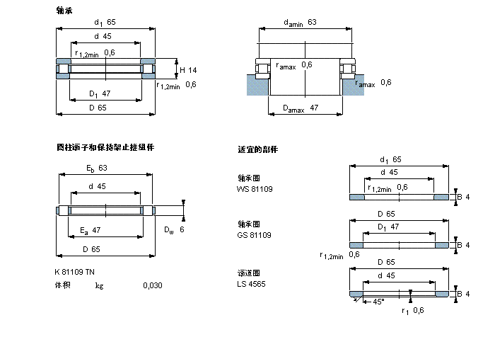 SKF 圓柱滾子推力軸承, 軸承 / 圓柱滾子和保持架止推組件81109TN樣本圖片