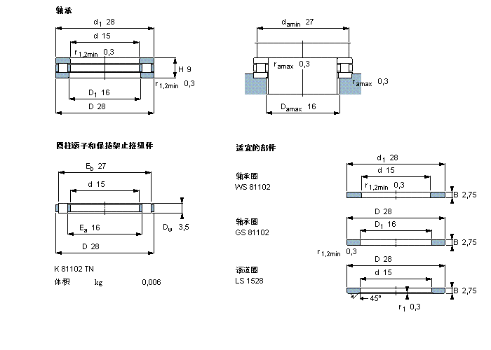 SKF 圓柱滾子推力軸承, 軸承 / 圓柱滾子和保持架止推組件81102TN樣本圖片