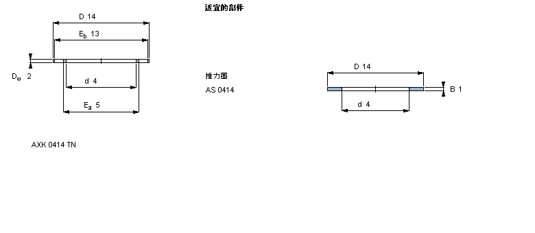 SKF 滾針推力軸承, 滾針與保持架推力組件 and bearings with centring spigot, 滾針與保持架推力組件AXK0414TN樣本圖片