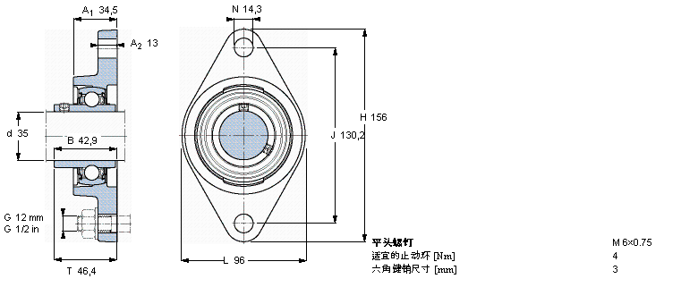 SKF 用于高溫的Y-軸承單元，帶法蘭單元，橢圓軸承座, 公制軸承FYT35TF/VA228樣本圖片