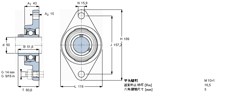 SKF 用于高溫的Y-軸承單元，帶法蘭單元，橢圓軸承座, 公制軸承FYT50TF/VA201樣本圖片