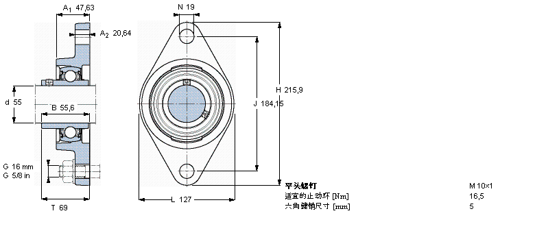 SKF 用于高溫的Y-軸承單元，帶法蘭單元，橢圓軸承座, 公制軸承FYT55TF/VA228樣本圖片