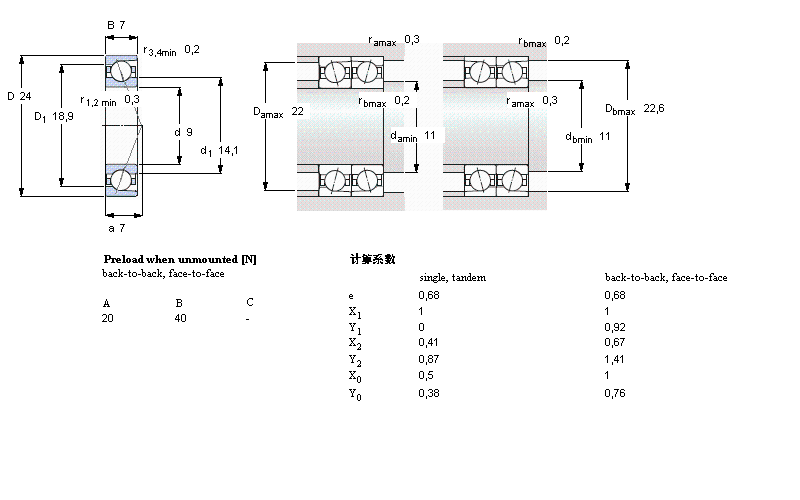 SKF 角接觸球軸承, 精密, ACD/HC, contact angle 25&deg;, hybrid709ACD/HCP4A樣本圖片