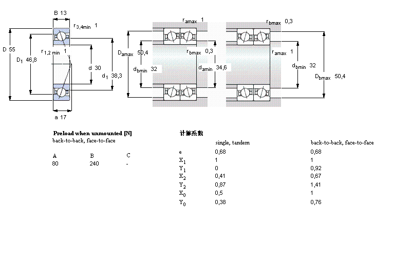 SKF 角接觸球軸承, 精密, ACE/HC, contact angle 25&deg;, hybrid7006ACE/HCP4A樣本圖片
