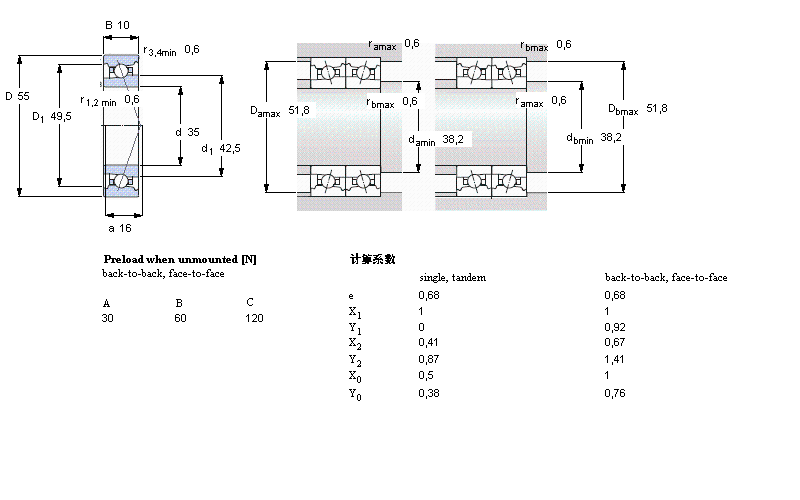 SKF 角接觸球軸承, 精密, DB, contact angle 25&deg;71907DB/P7樣本圖片