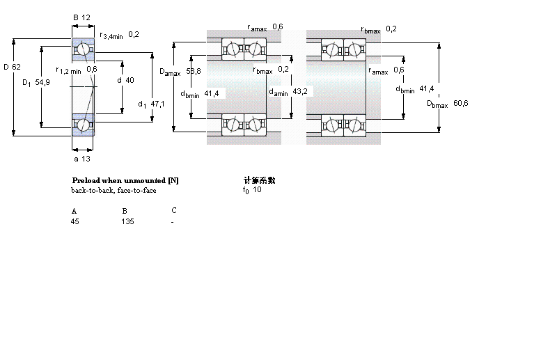 SKF 角接觸球軸承, 精密, CE/HC, contact angle 15&deg;, hybrid71908CE/HCP4A樣本圖片