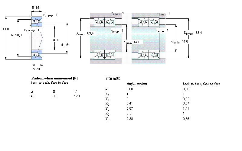 SKF 角接觸球軸承, 精密, DB, contact angle 25&deg;7008DB/P7樣本圖片
