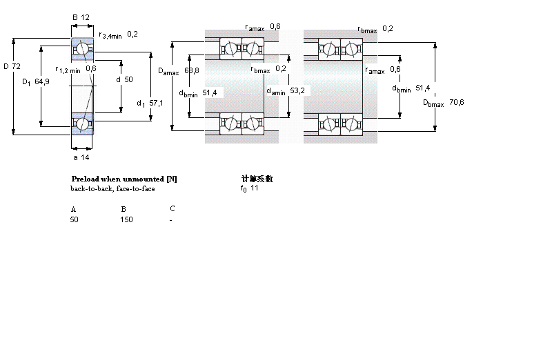 SKF 角接觸球軸承, 精密, CE, contact angle 15&deg;71910CE/P4A樣本圖片