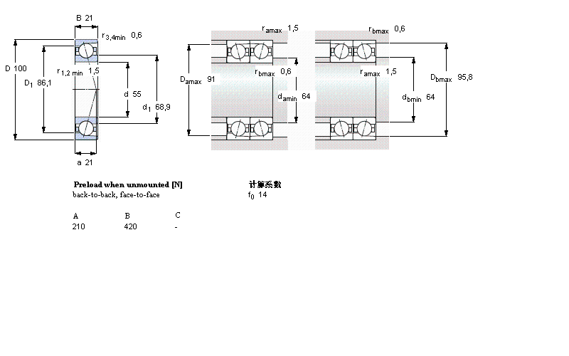 SKF 角接觸球軸承, 精密, CD/HC, contact angle 15&deg;, hybrid7211CD/HCP4A樣本圖片