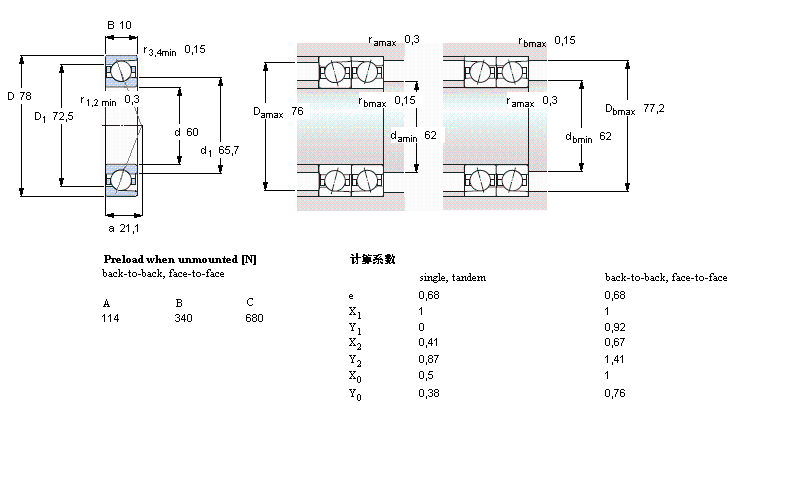SKF 角接觸球軸承, 精密, ACD, contact angle 25&deg;, hybrid, super-precision71812ACD/HCP4樣本圖片