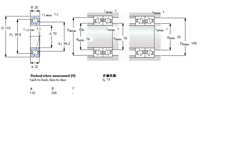 SKF 角接觸球軸承, 精密, CE, contact angle 15&deg;7014CE/P4A樣本圖片