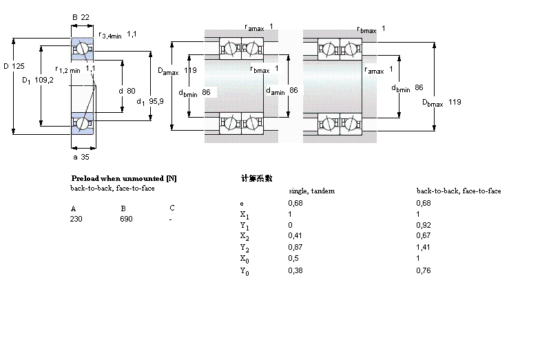 SKF 角接觸球軸承, 精密, ACE/HC, contact angle 25&deg;, hybrid7016ACE/HCP4A樣本圖片
