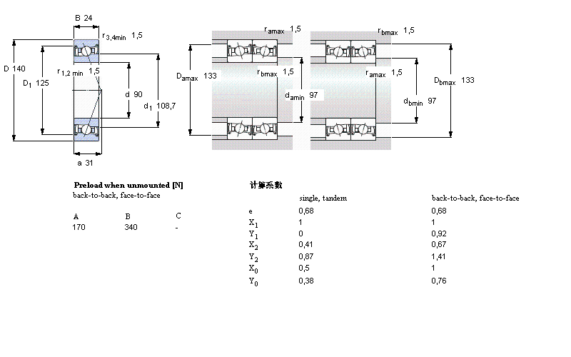 SKF 角接觸球軸承, 精密, SC .. DB, sealed, contact angle 25&deg;, hybridSC7018DB/P7樣本圖片