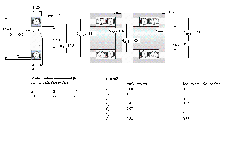 SKF 角接觸球軸承, 精密, S .. ACD/HC, sealed, contact angle 25&deg;, hybridS71920ACD/HCP4A樣本圖片