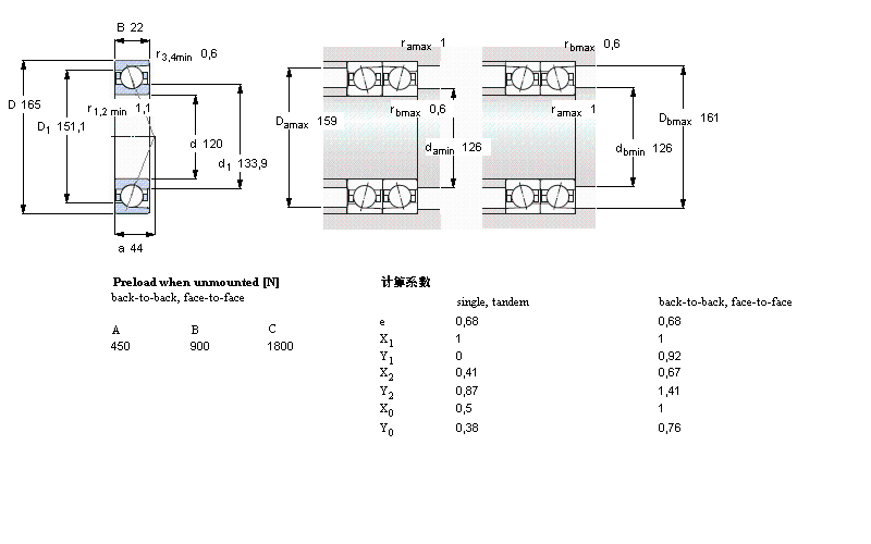 SKF 角接觸球軸承, 精密, ACD, contact angle 25&deg;71924ACD/P4A樣本圖片