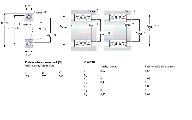 SKF 角接觸球軸承, 精密, FB, contact angle 18&deg;7022FB/P7樣本圖片