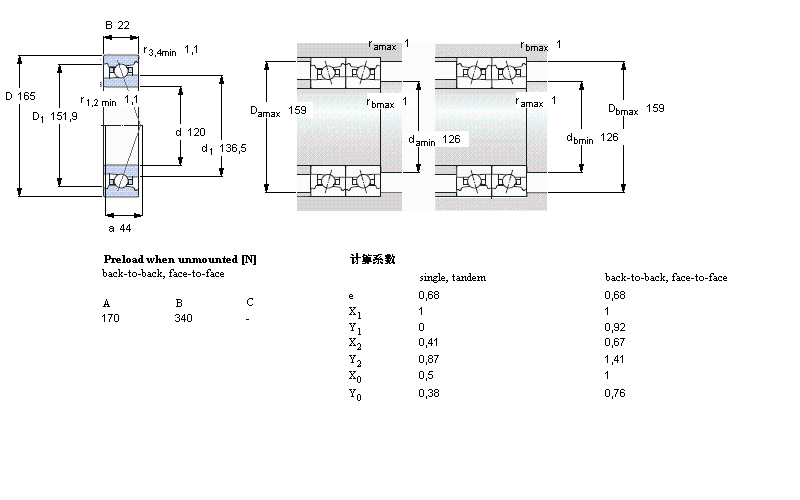 SKF 角接觸球軸承, 精密, C .. DB, contact angle 25&deg;, hybridC71924DB/P7樣本圖片